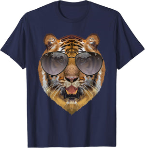 Funny Tiger Design Women Kids Cat with Glasses Lover T-Shirt - T-Shirt | Navy