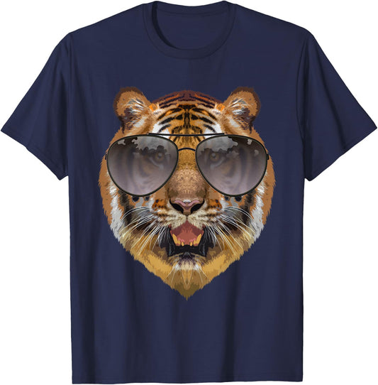 Funny Tiger Design Women Kids Cat with Glasses Lover T-Shirt - T-Shirt | Navy