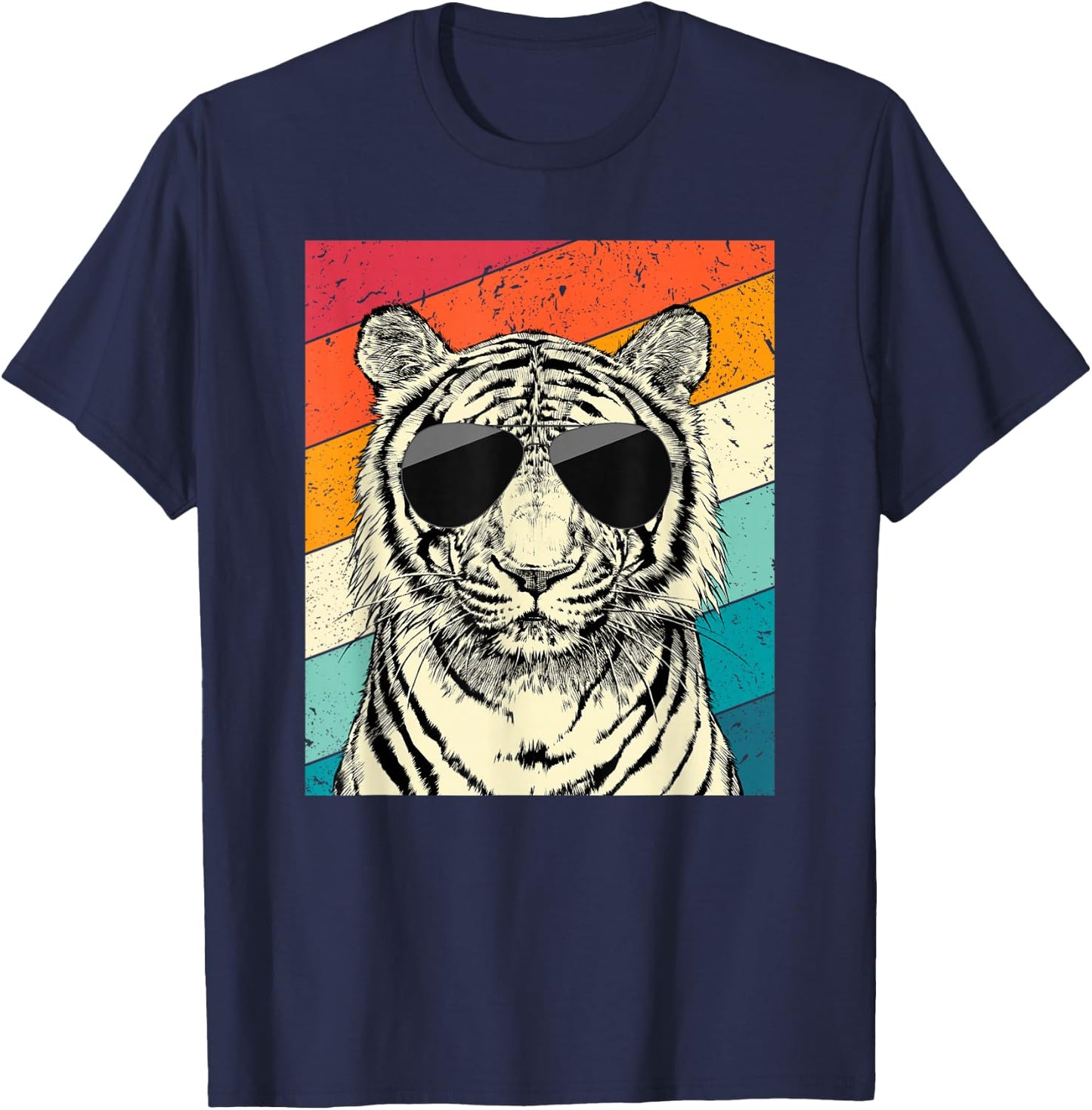 Retro Vintage Tiger with Sunglasses Wild Animal Lovers T-Shirt - T-Shirt | Navy