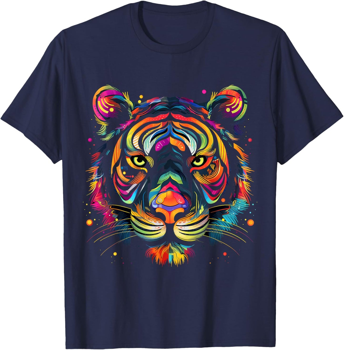 Colorful Tiger Face Wild Animal Art Cool Big Cats Black T-Shirt - T-Shirt | Navy
