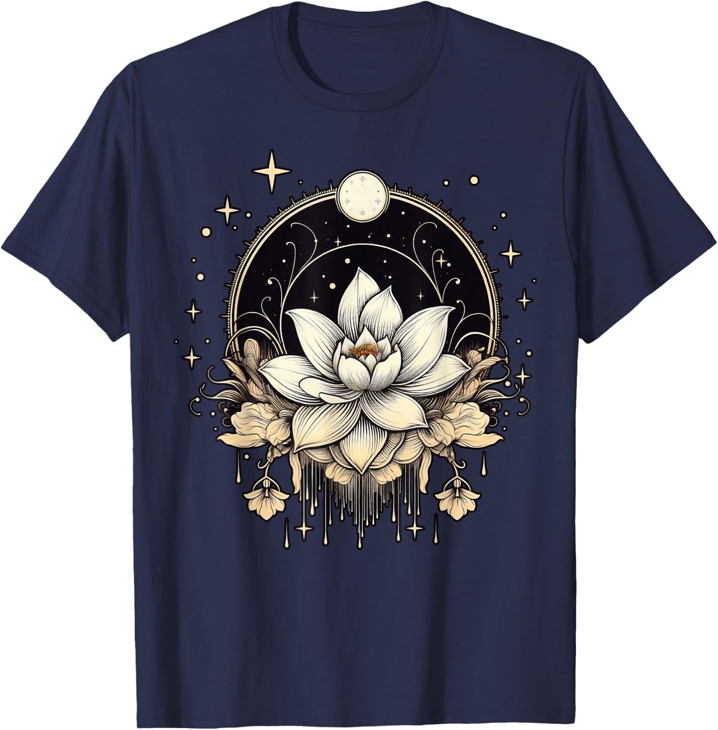 Vintage Lotus Flower on Lotus Flower T-Shirt - T-Shirt | Navy