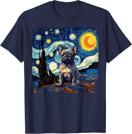 Van Gogh Dog French Bulldog T-Shirt - T-Shirt | Navy