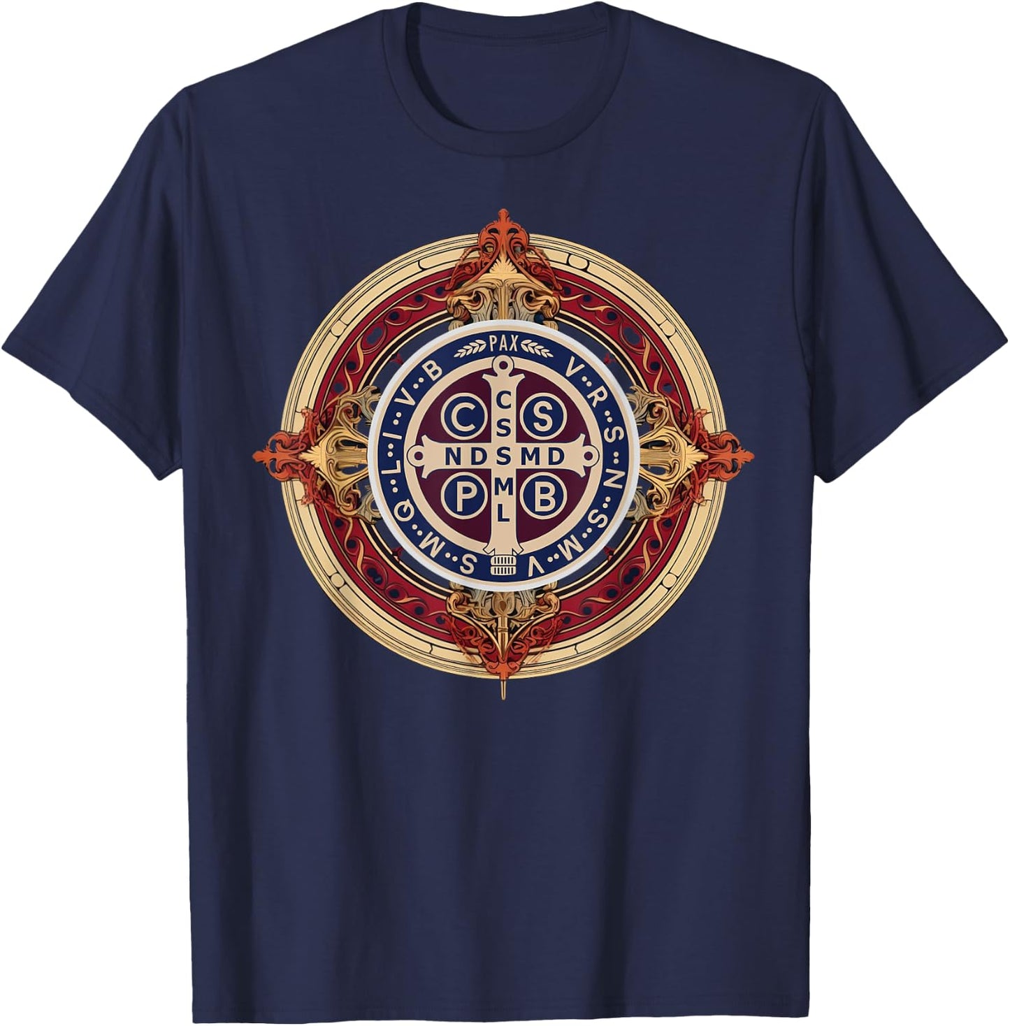 Catholic Saint Benedict Medal T-Shirt - T-Shirt | Navy