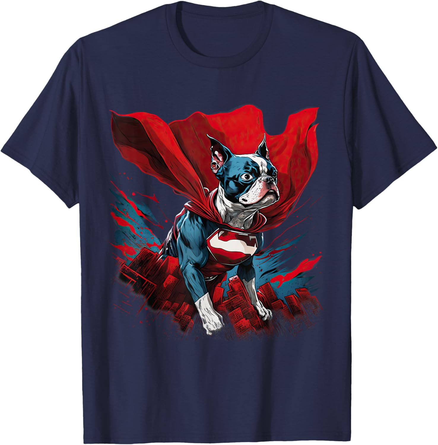 Super Power Superhero Boston Terrier Dog Women Kids T-Shirt - T-Shirt | Navy