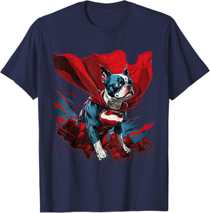 Super Power Superhero Boston Terrier Dog Women Kids T-Shirt - T-Shirt | Navy