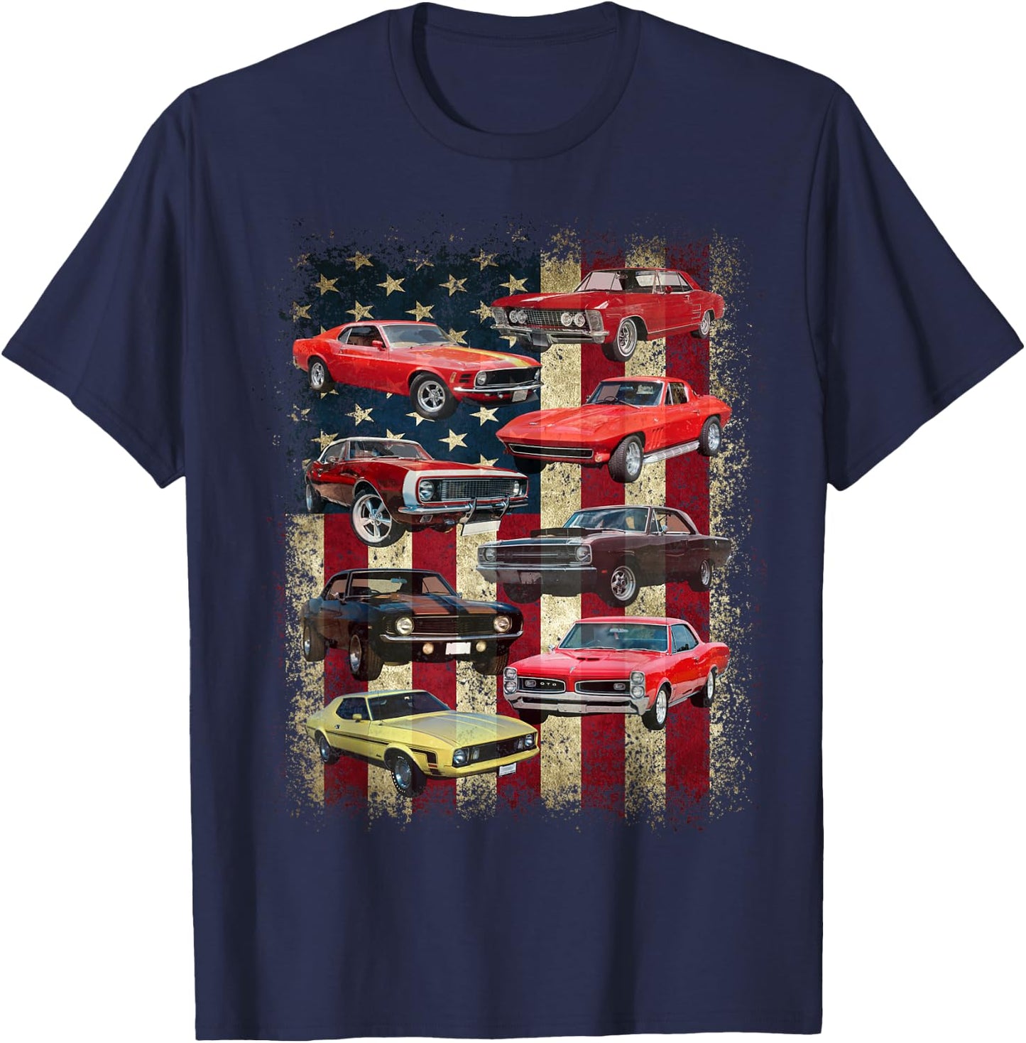 Vintage Classic Muscle Car Retro American Flag Patriotic T-Shirt - T-Shirt | Navy