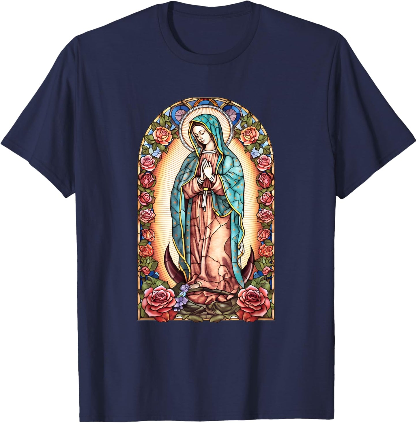 Virgin Mary Of Guadalupe Religious Graphic Women Catholic T-Shirt - T-Shirt | Navy