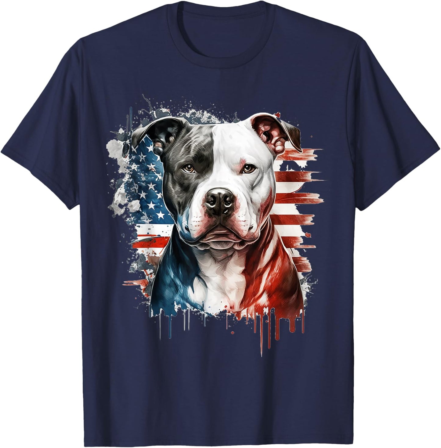 Patriotic Canine A Pitbull with American Flag T-Shirt - T-Shirt | Navy