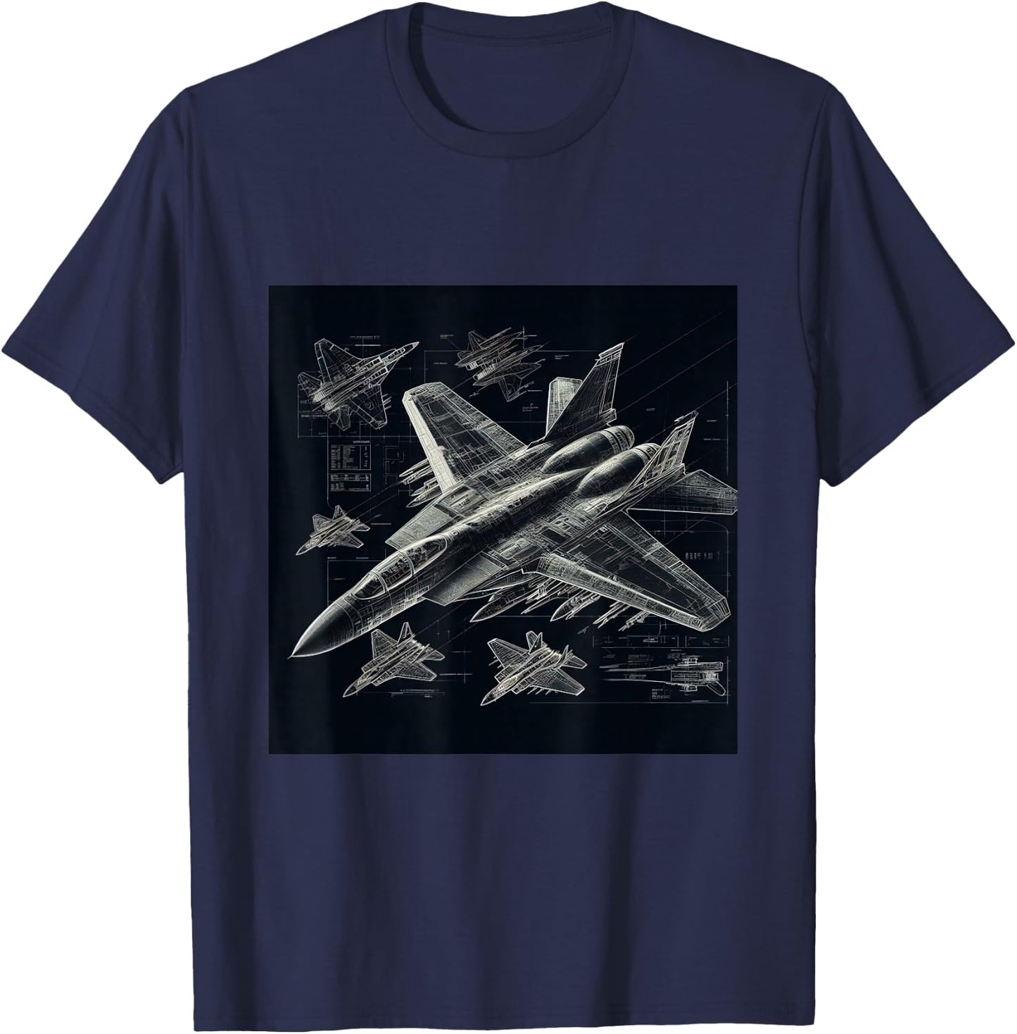 F-14 Tomcat Fighter Jet Blueprint Military Aviation T-Shirt - T-Shirt | Navy