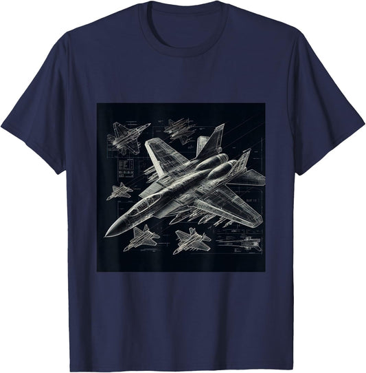 F-14 Tomcat Fighter Jet Blueprint Military Aviation T-Shirt - T-Shirt | Navy