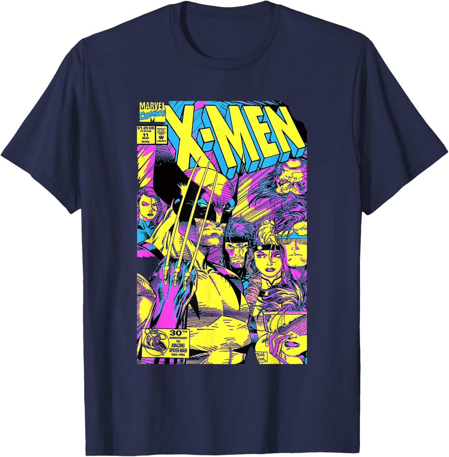 Marvel X-Men Wolverine & Team Epic Neon Comic Cover T-Shirt - T-Shirt | Navy