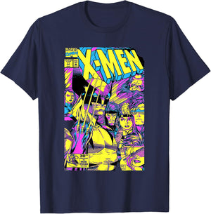 Marvel X-Men Wolverine & Team Epic Neon Comic Cover T-Shirt - T-Shirt | Navy