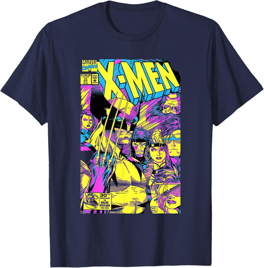 Marvel X-Men Wolverine & Team Epic Neon Comic Cover T-Shirt - T-Shirt | Navy