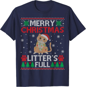 Ugly Merry Christmas Litters Full Funny Cat Lovers T-Shirt - T-Shirt | Navy