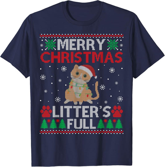 Ugly Merry Christmas Litters Full Funny Cat Lovers T-Shirt - T-Shirt | Navy
