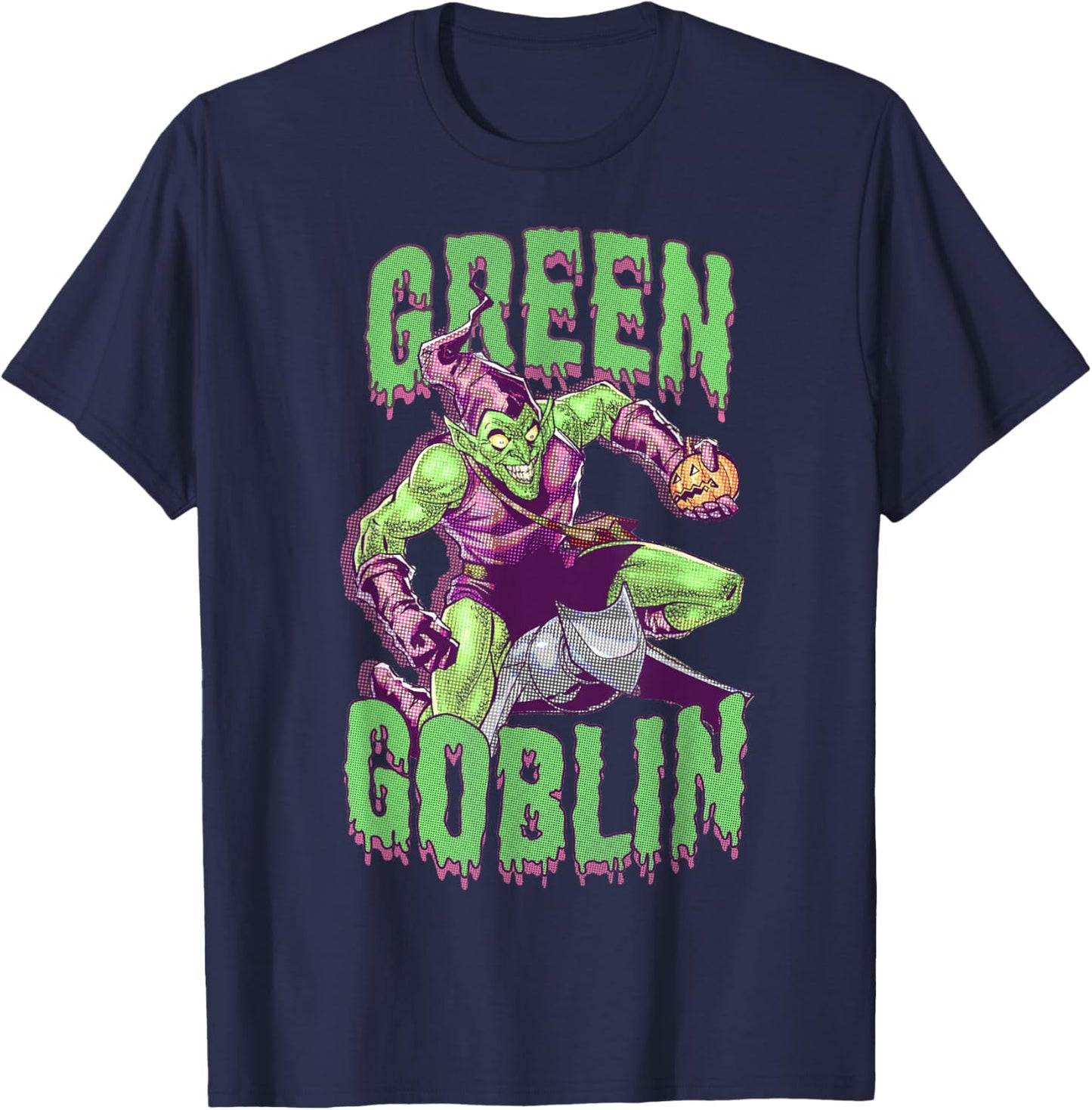 Marvel Halloween Green Goblin Slimy Font Vintage Comic Logo T-Shirt - T-Shirt | Navy