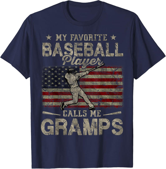 My Favorite Baseball Player Calls Me Gramps Father's Day T-Shirt - T-Shirt | Navy