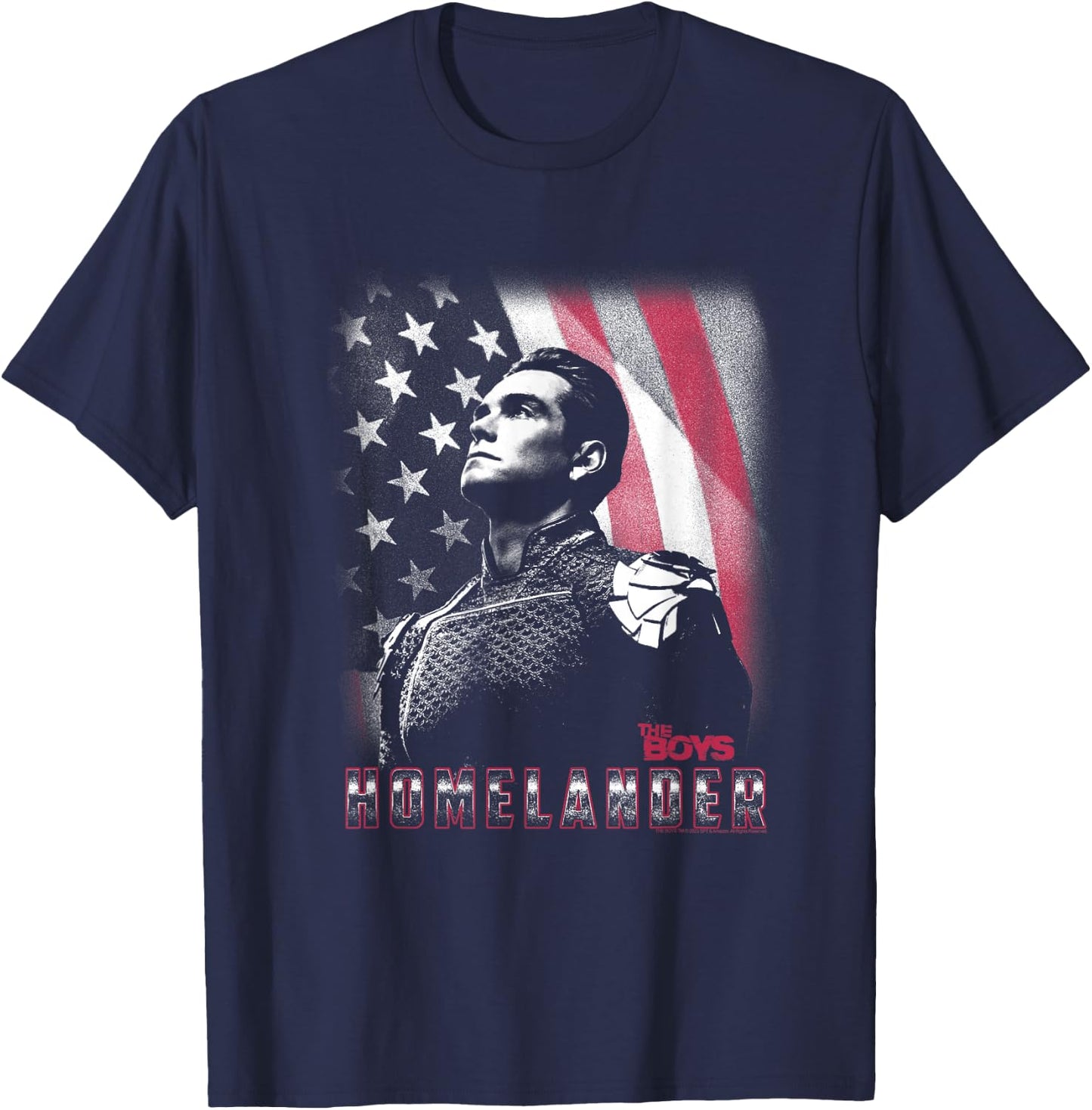 The Boys Patriotic Homelander American Flag Background T-Shirt - T-Shirt | Navy