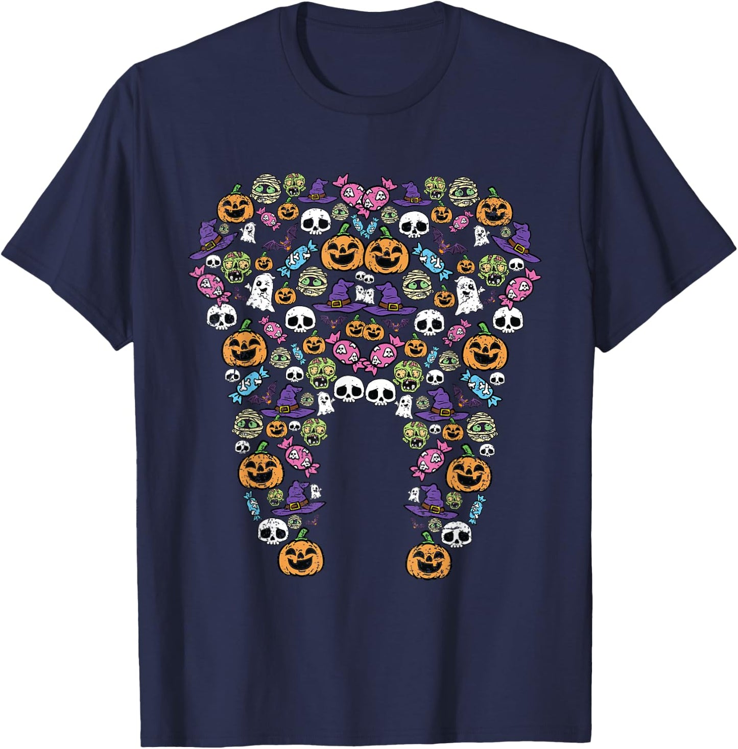 Tooth Halloween Pattern Costume Dentist Dental Assistant T-Shirt - T-Shirt | Navy