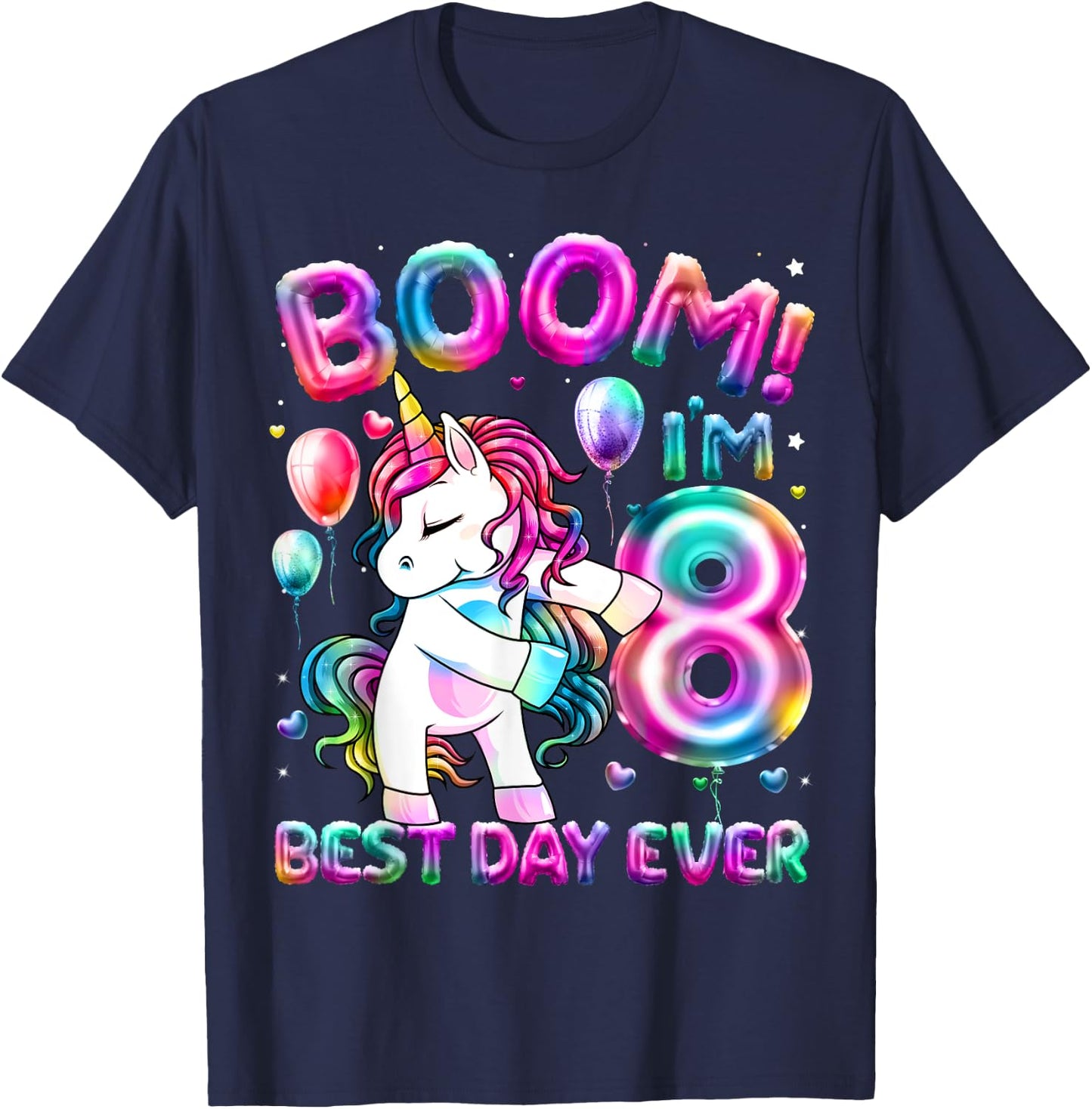 8 Years Old Flossing Unicorn Gifts 8th Birthday Girl Party T-Shirt - T-Shirt | Navy