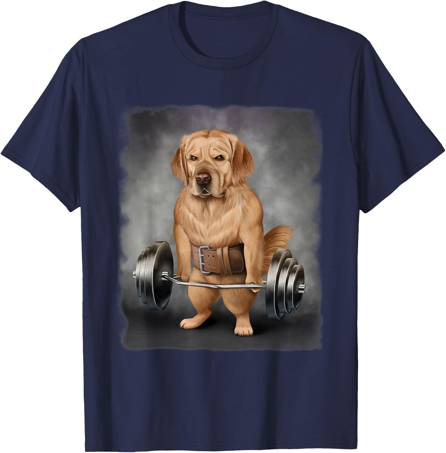 Golden Retriever Dog Muscle Training with Barbell Shrug Bar Women Kids T-Shirt - T-Shirt | Navy