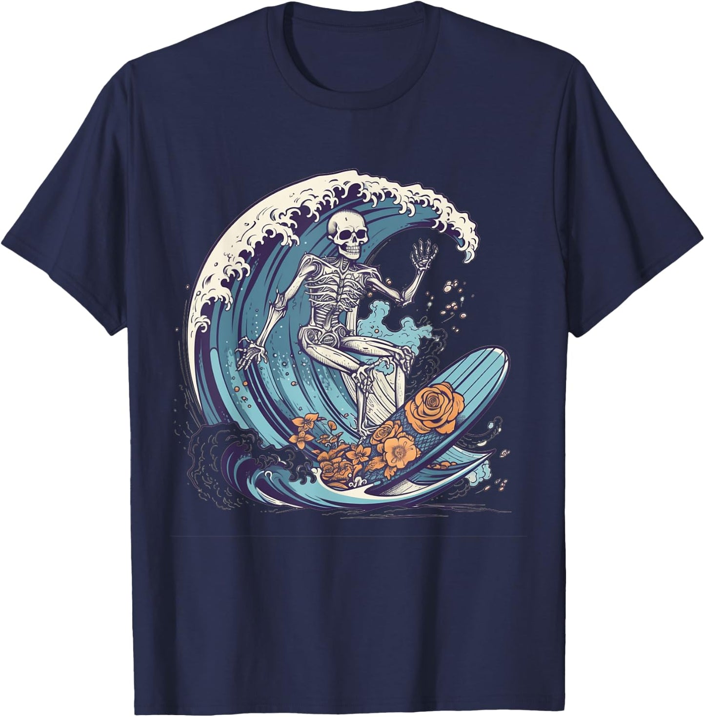 Skeleton Surfing Halloween Costume Surf Surfer Men Women T-Shirt - T-Shirt | Navy