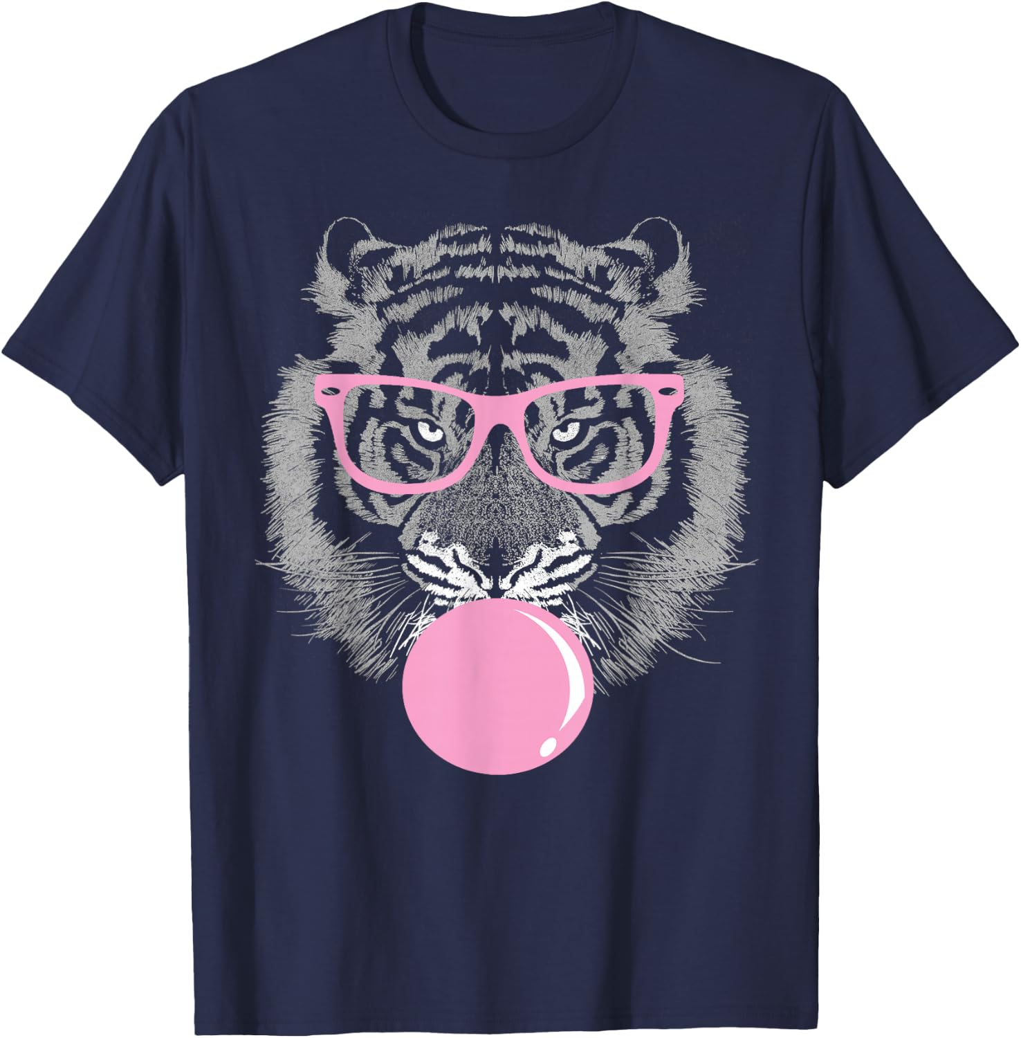 Tiger Face Pink Wild Cute Tigers Sunglasses Animal T-Shirt - T-Shirt | Navy