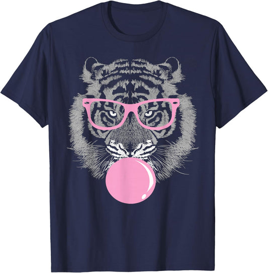 Tiger Face Pink Wild Cute Tigers Sunglasses Animal T-Shirt - T-Shirt | Navy