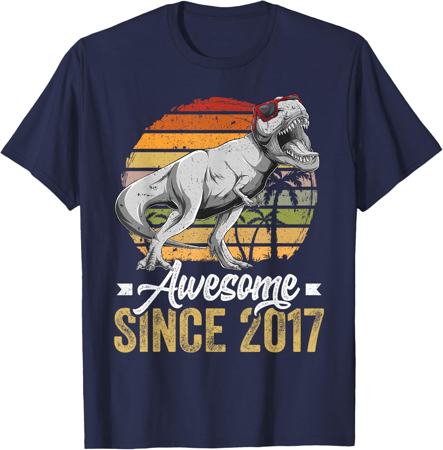 Awesome Since 2017 8 Years Old 8th Birthday Trex Dinosaur T-Shirt - T-Shirt | Navy