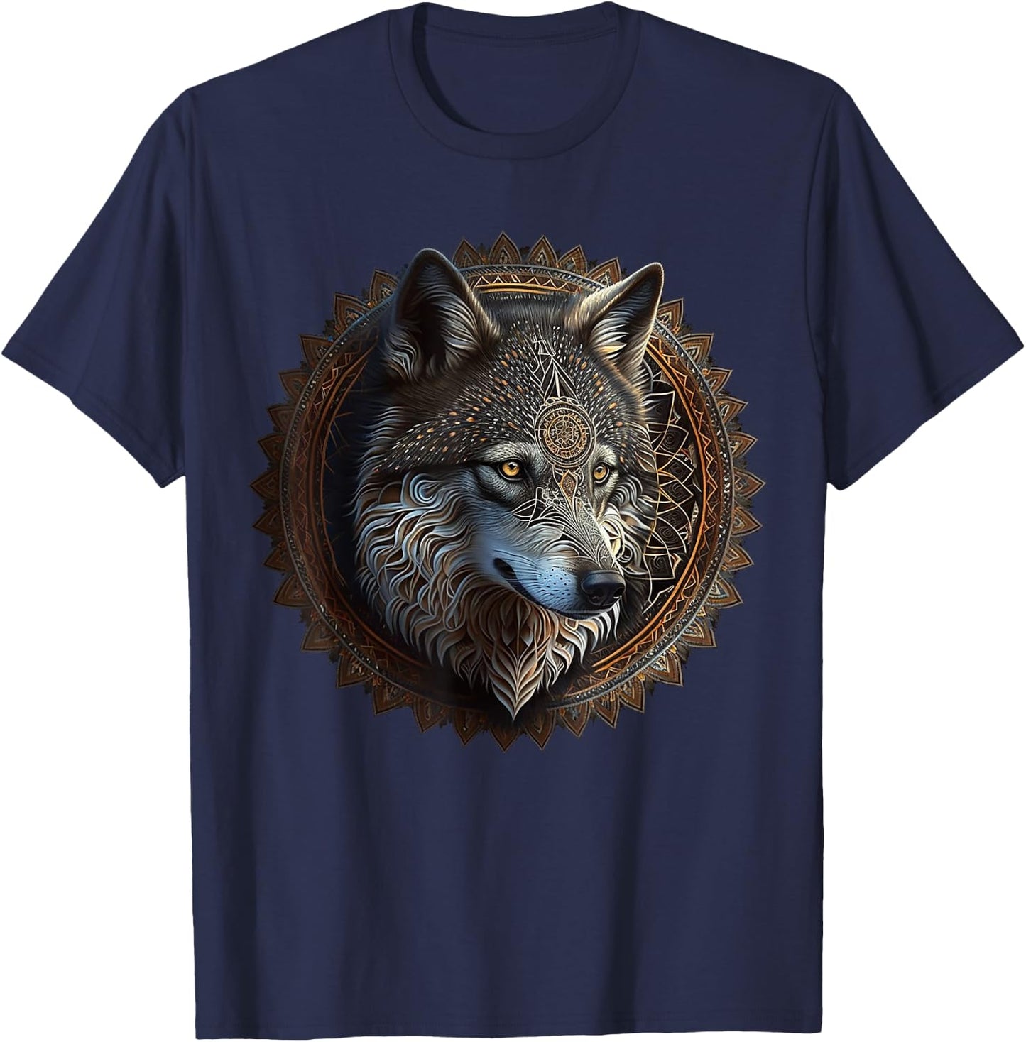Wolf Mandala Animal Lovers Art Animal Wolf T-Shirt - T-Shirt | Navy