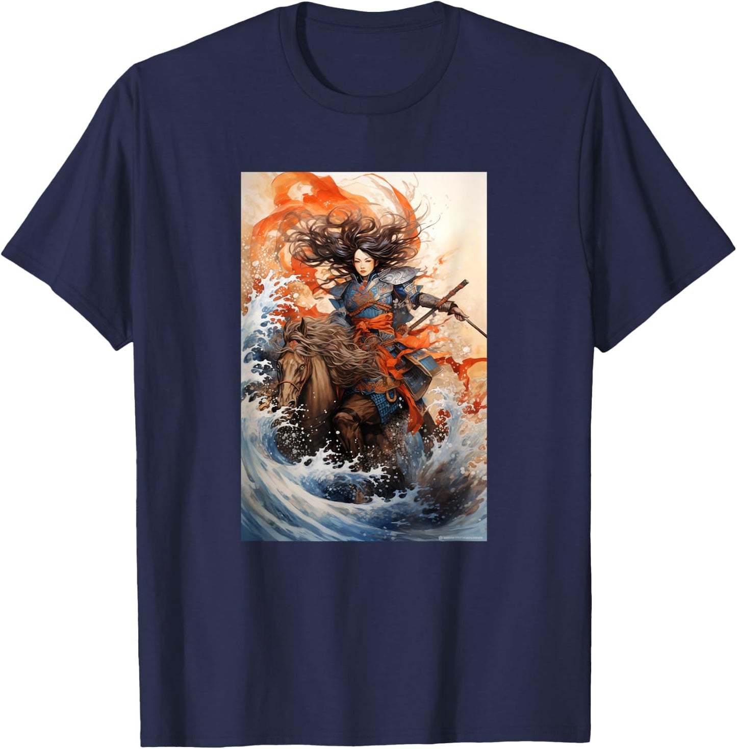 Eastern Aesthetic Samurai Japanese Horse Warrior Graphic T-Shirt - T-Shirt | Navy