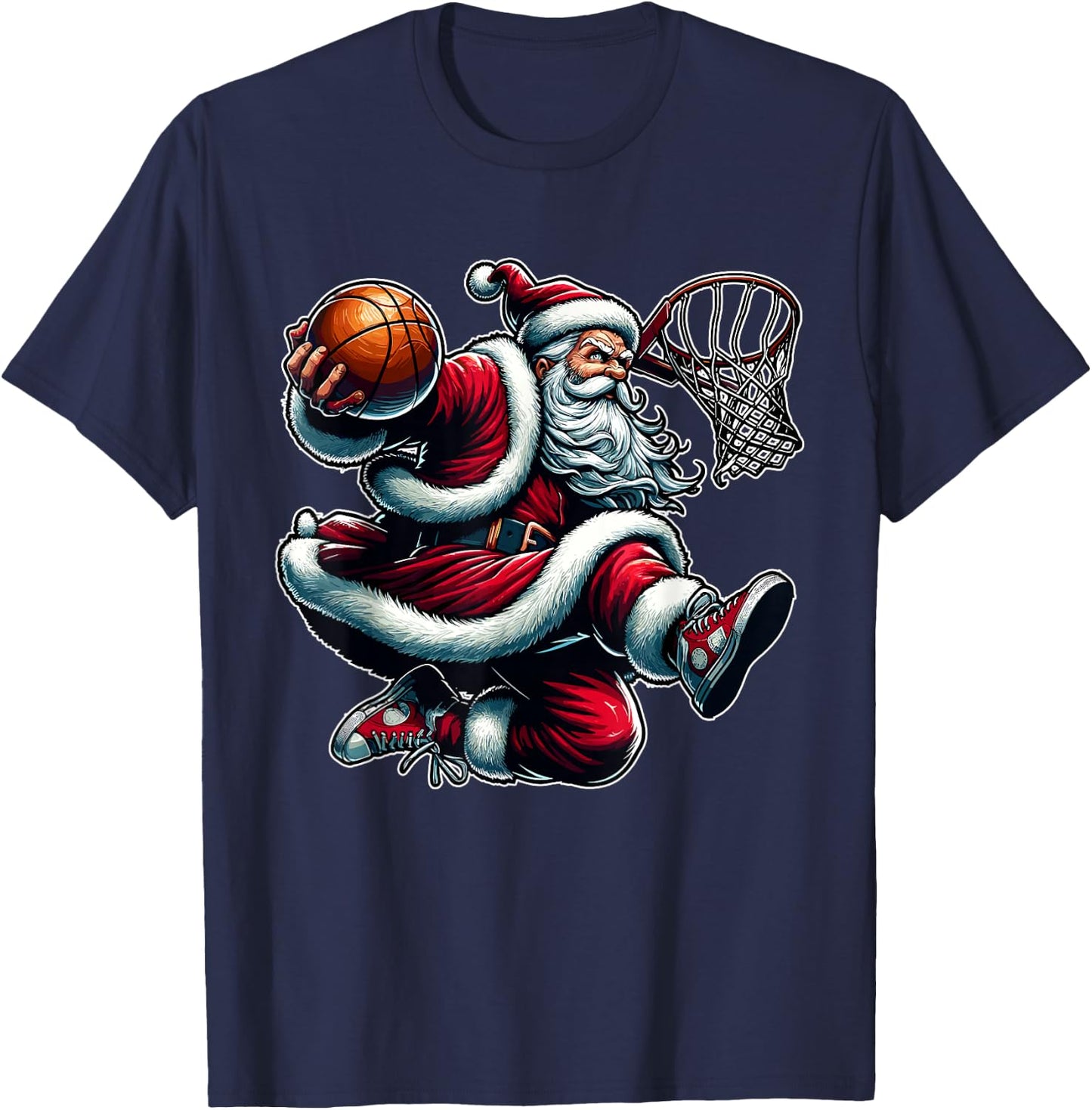 Christmas Santa Claus Dunking A Basketball Boys Kids Xmas T-Shirt - T-Shirt | Navy