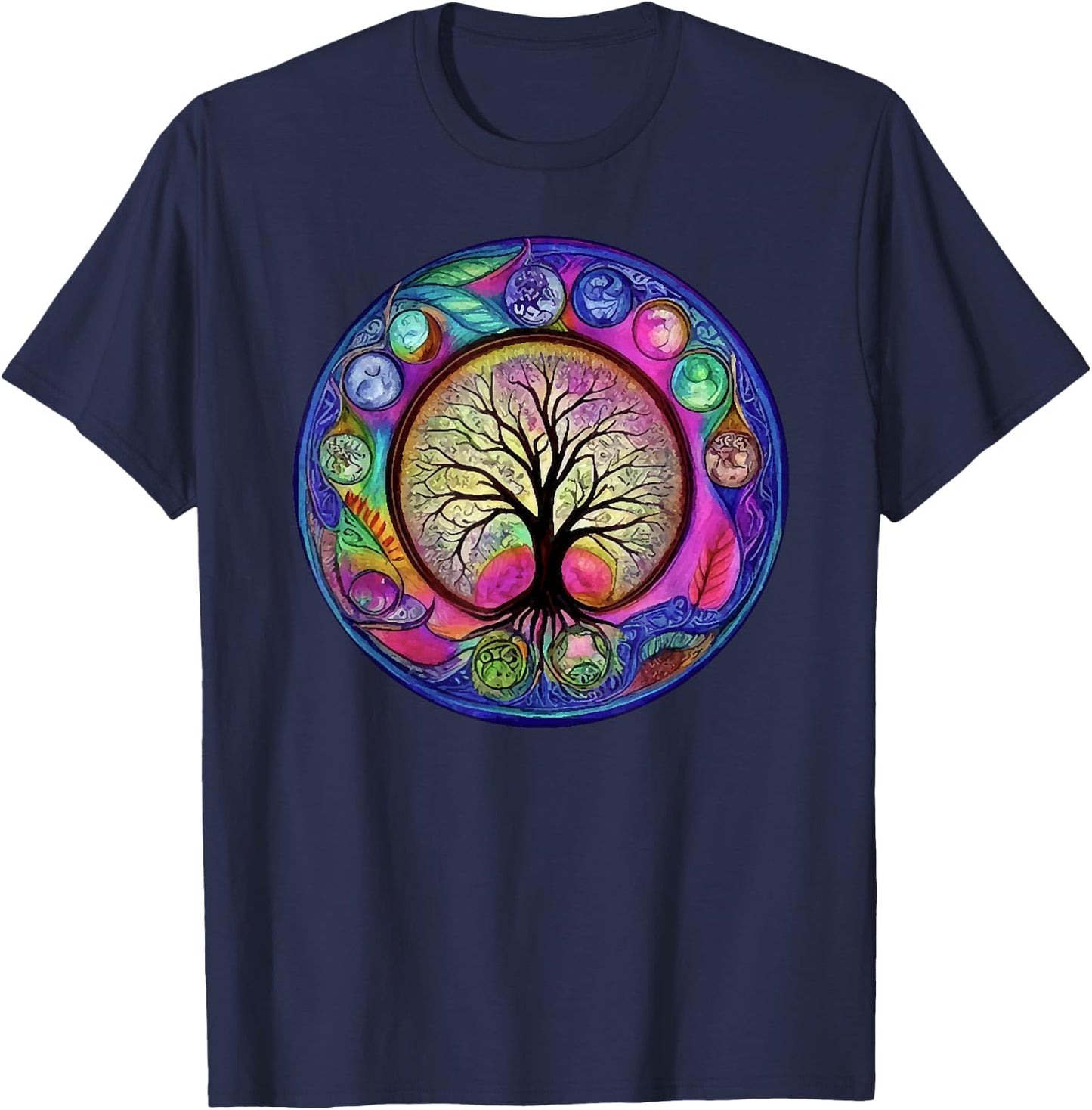 Chakra Whimsical Fantasy Tree of Life T-Shirt - T-Shirt | Navy