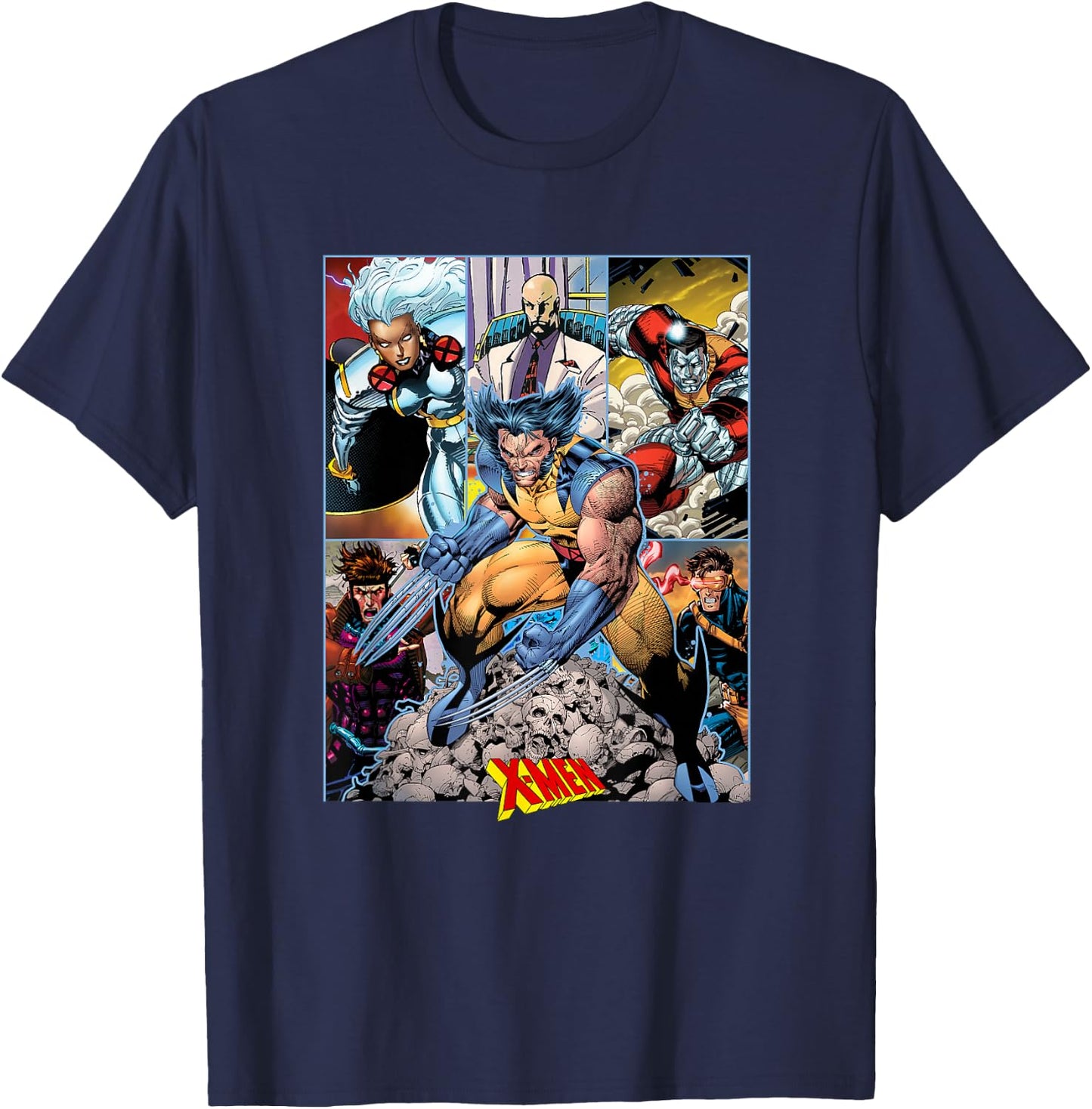 Marvel X-Men Wolverine Team Action Packed Comic Panels T-Shirt - T-Shirt | Navy