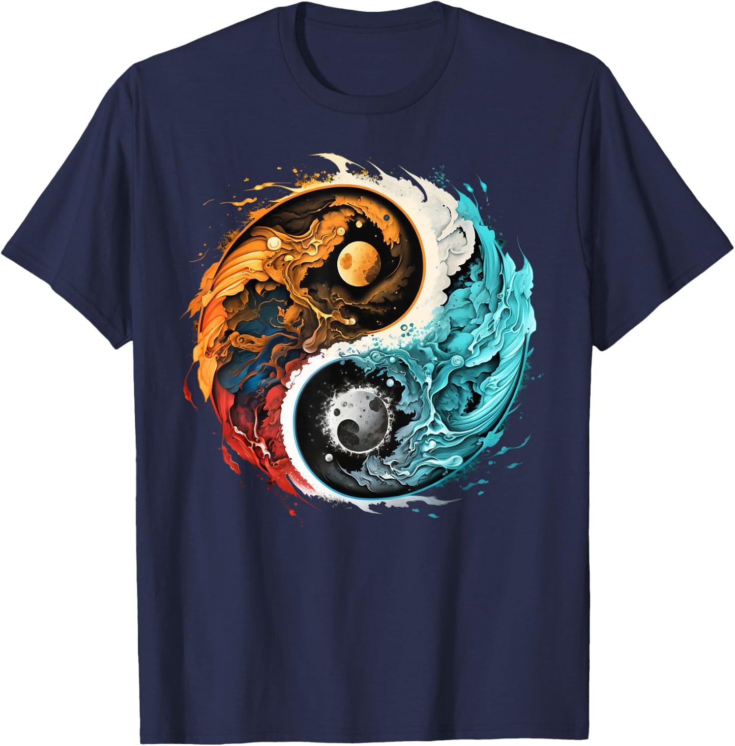 Colorful Taoism Yin Yang Splash on Zen Taijitu Yin Yang T-Shirt - T-Shirt | Navy