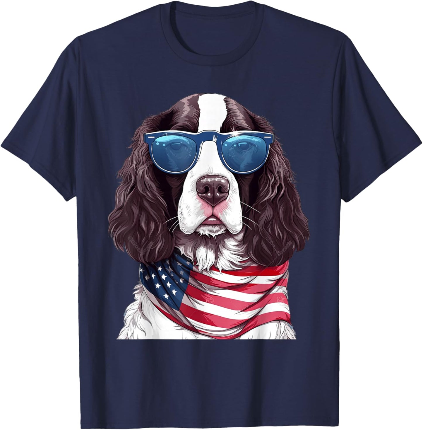 English Springer Spaniel with USA Flag 4th of July T-Shirt - T-Shirt | Navy