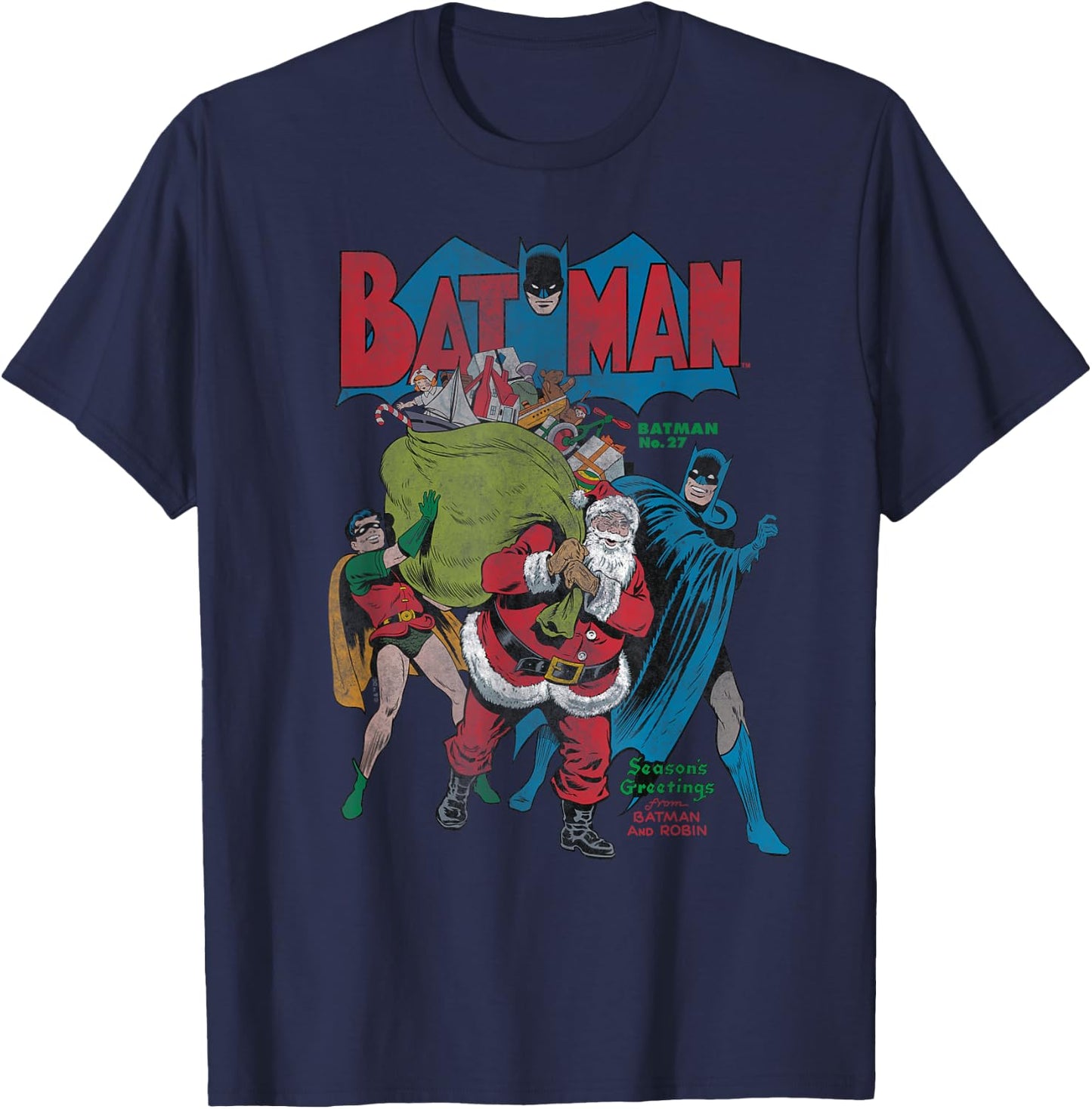 Batman Christmas Seasons Greetings T-Shirt - T-Shirt | Navy