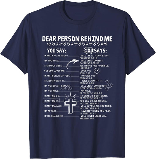 Dear Person Behind Me God Says Christian Jesus God Lovers T-Shirt - T-Shirt | Navy