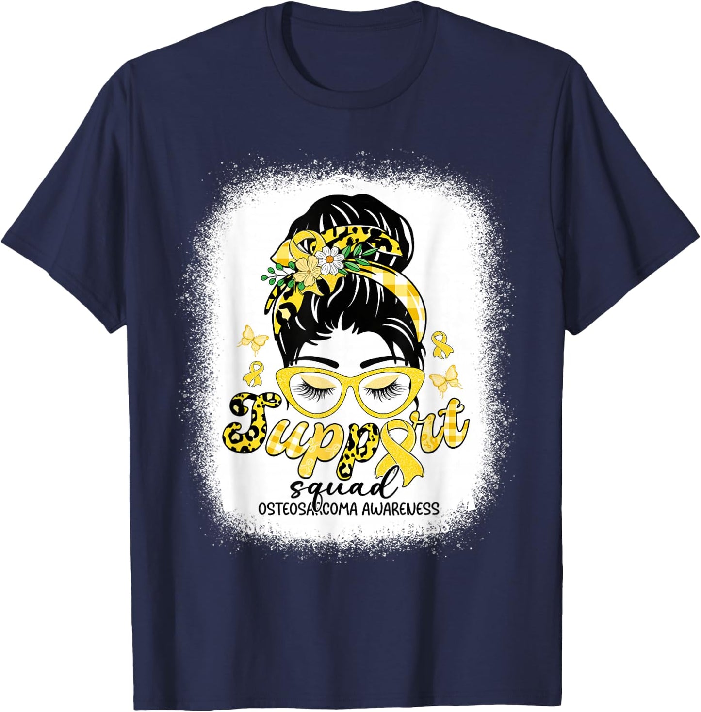 Support Squad Messy Bun Women Osteosarcoma Awareness T-Shirt - T-Shirt | Navy