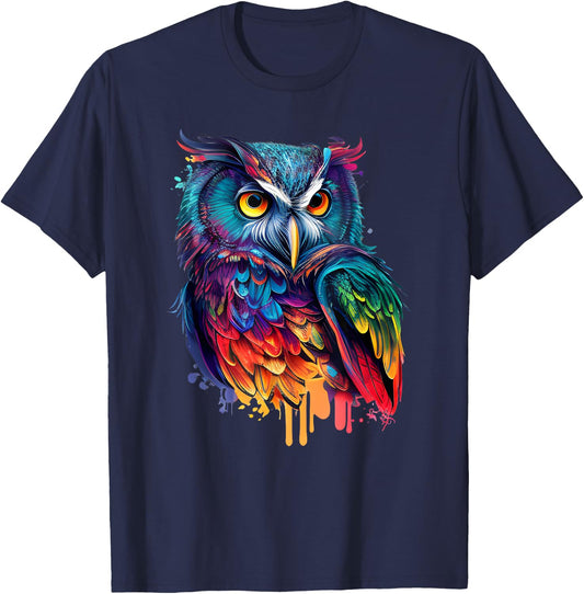Cute Horned Owl Colorful Pop Art Bird Artwork For Owl Lovers T-Shirt - T-Shirt | Navy