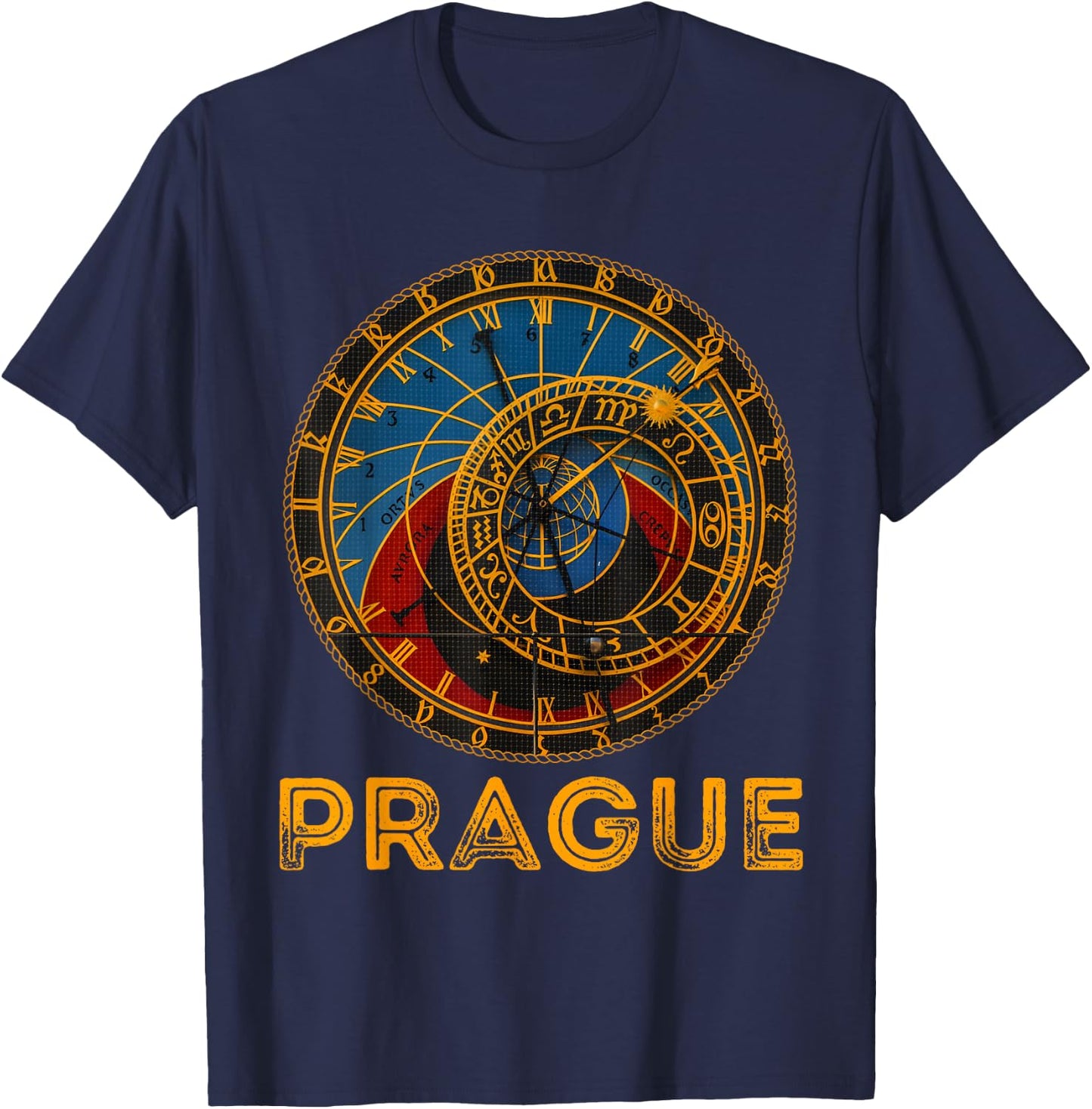 Prague Czech Republic Souvenir Astronomical Clock Prague T-Shirt - T-Shirt | Navy