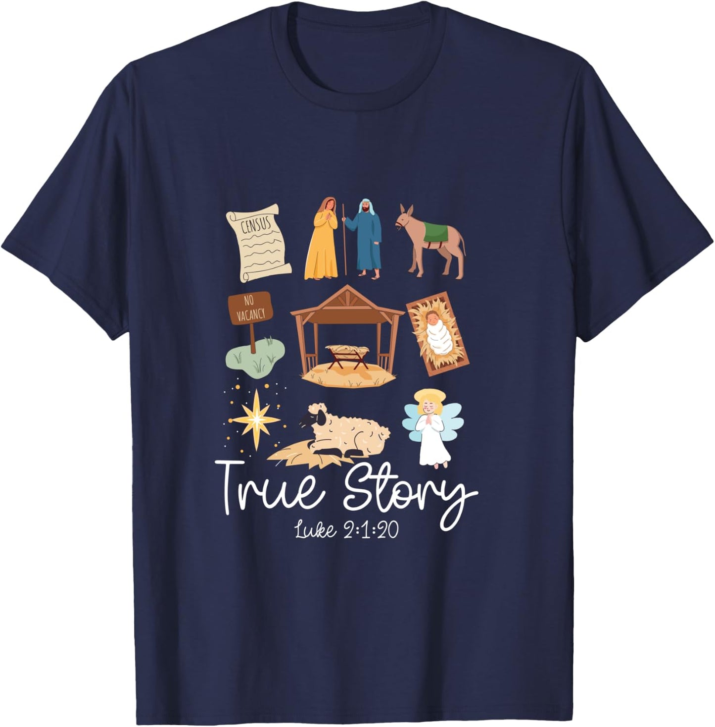 True Story Faith Based Christmas Holly Night Nativity Story T-Shirt - T-Shirt | Navy