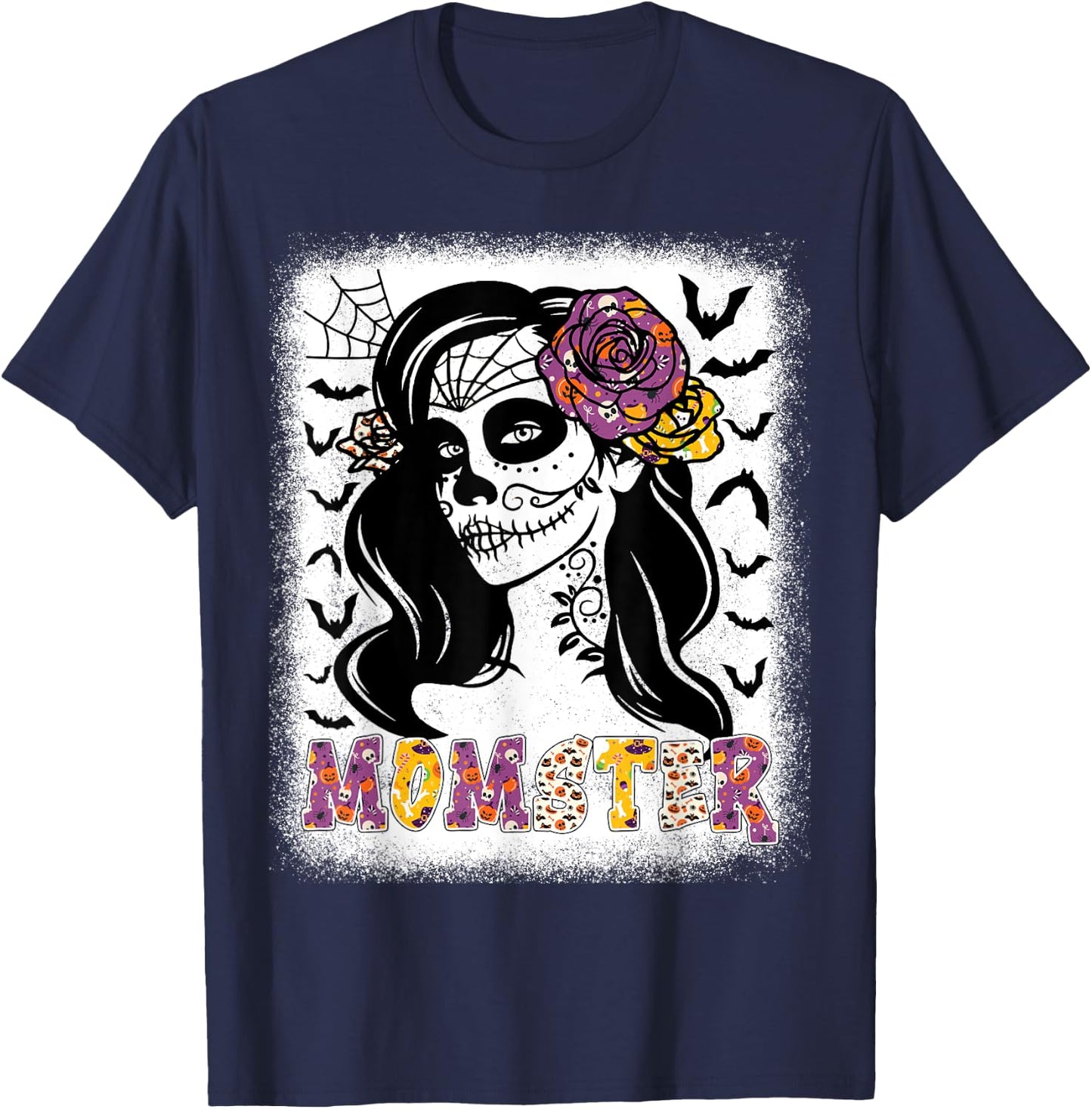 Momster Funny Skull Messy Bun Zombie Mom Halloween Costume T-Shirt - T-Shirt | Navy