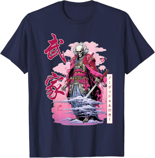 Skeleton Samurai Japanese Streetwear Harajuku Japan Hiphop T-Shirt - T-Shirt | Navy