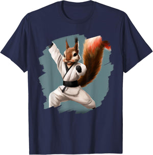 Squirrel Doing Karate Kick Black Belt Martial Arts Squirrel T-Shirt - T-Shirt | Navy