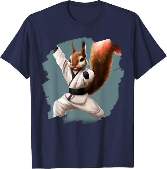 Squirrel Doing Karate Kick Black Belt Martial Arts Squirrel T-Shirt - T-Shirt | Navy
