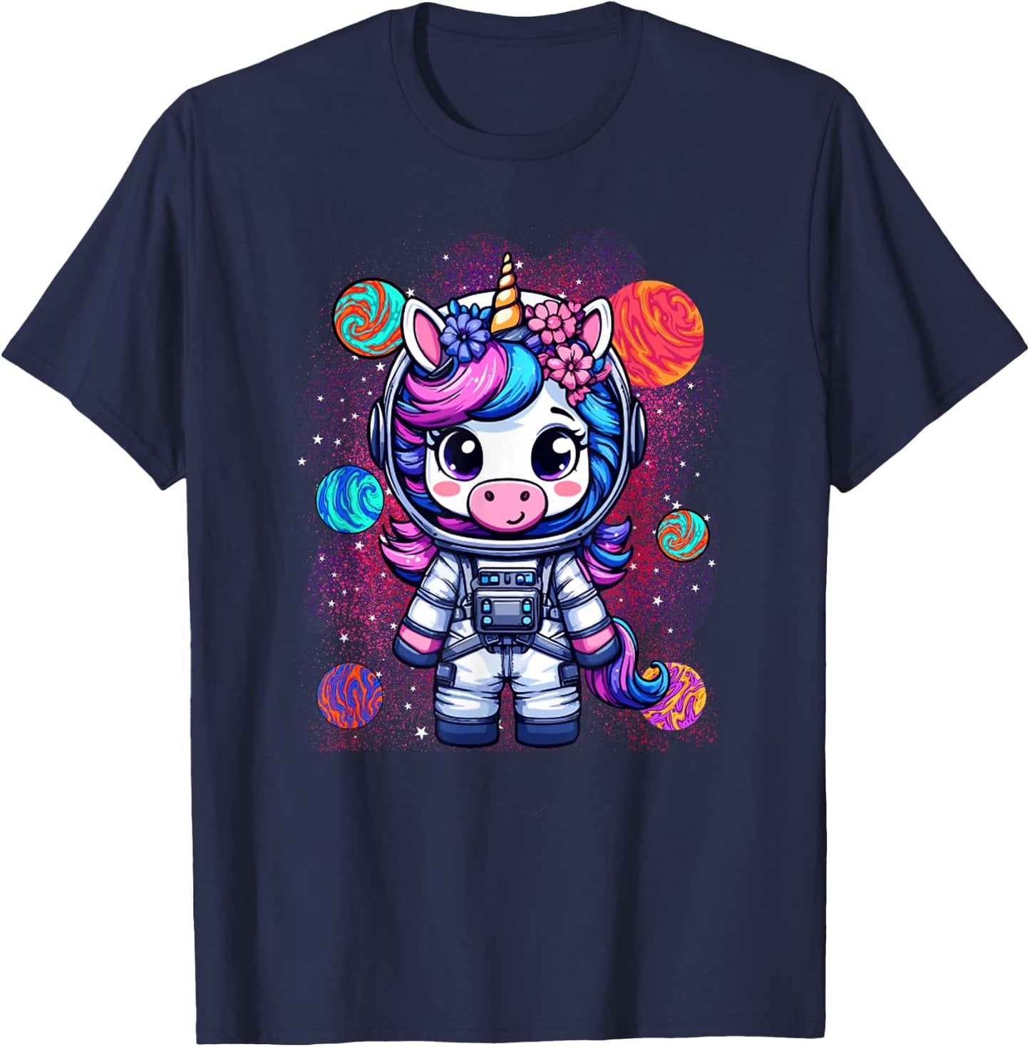 Unicorn Astronaut Cute Space Suit Galaxy Planet Girls T-Shirt - T-Shirt | Navy