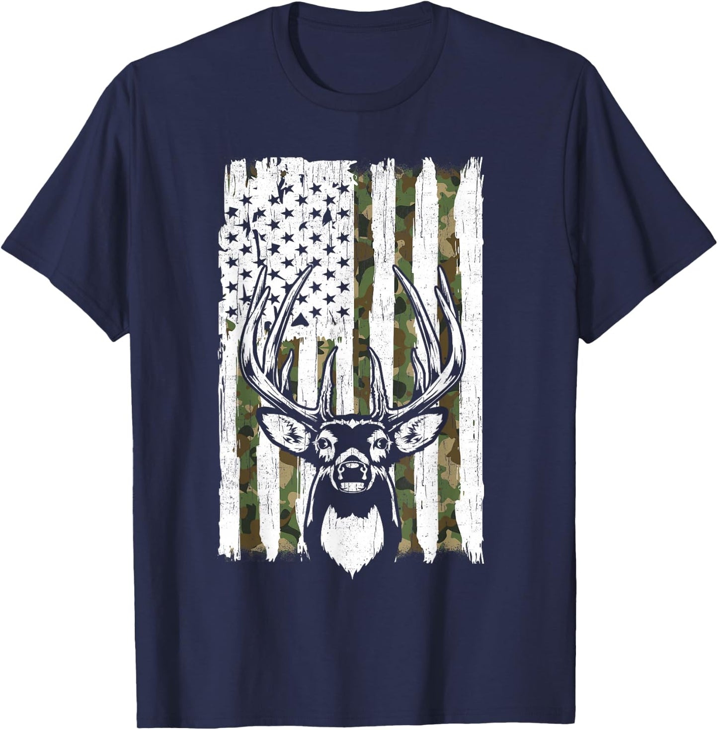 American Flag Deer Hunting Gift Dad Hunter from Son Daughter T-Shirt - T-Shirt | Navy
