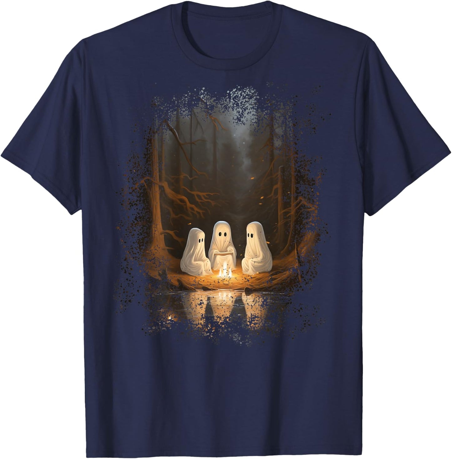 Vintage Ghost Campfire Camping Gothic Halloween T-Shirt - T-Shirt | Navy