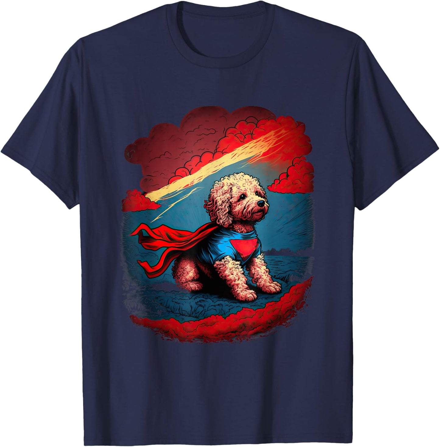 Super Power Superhero Poochon Dog T-Shirt - T-Shirt | Navy